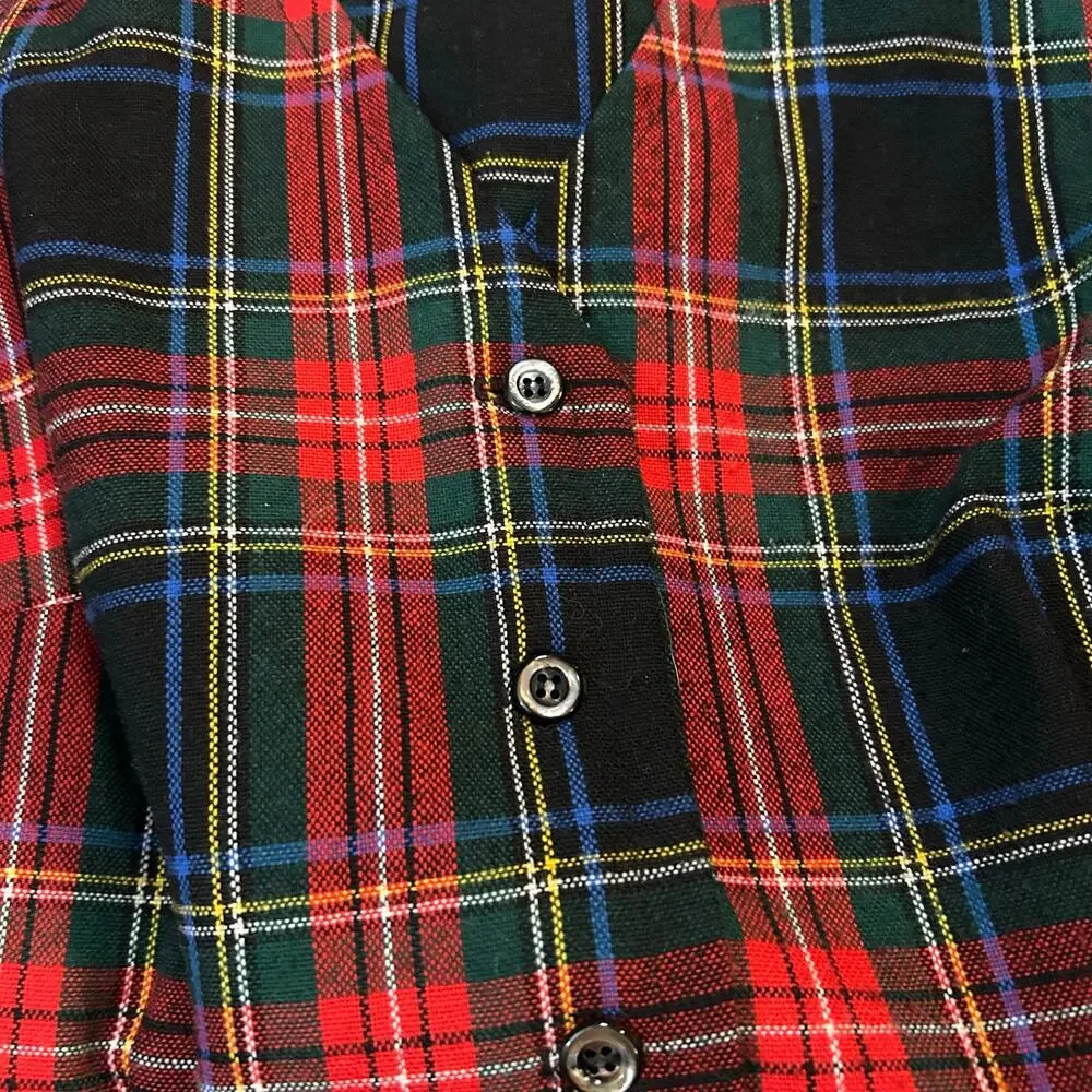 Tartan Plaid Button Up Vest Unlined Womens Large Red Black Preppy Academia Poet